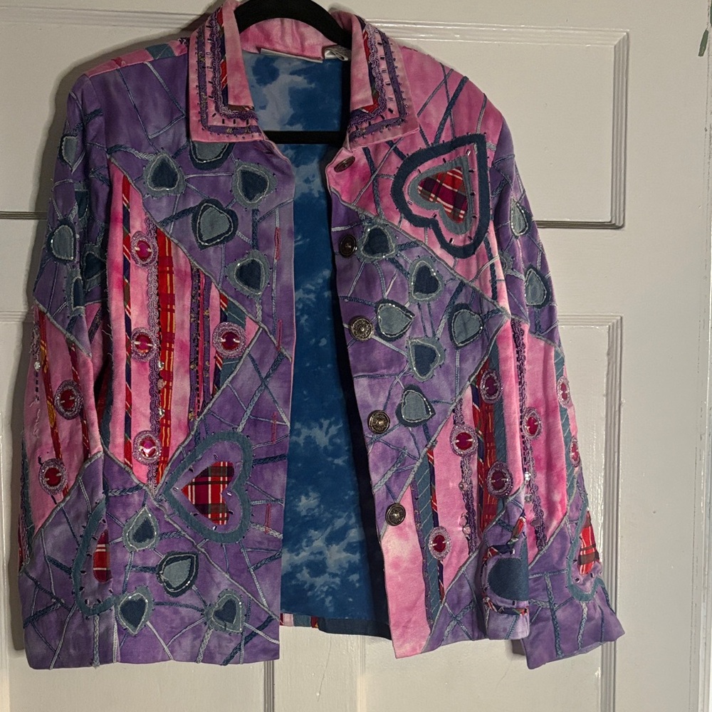 Vibrant Women's Blazer with Heart Patterns